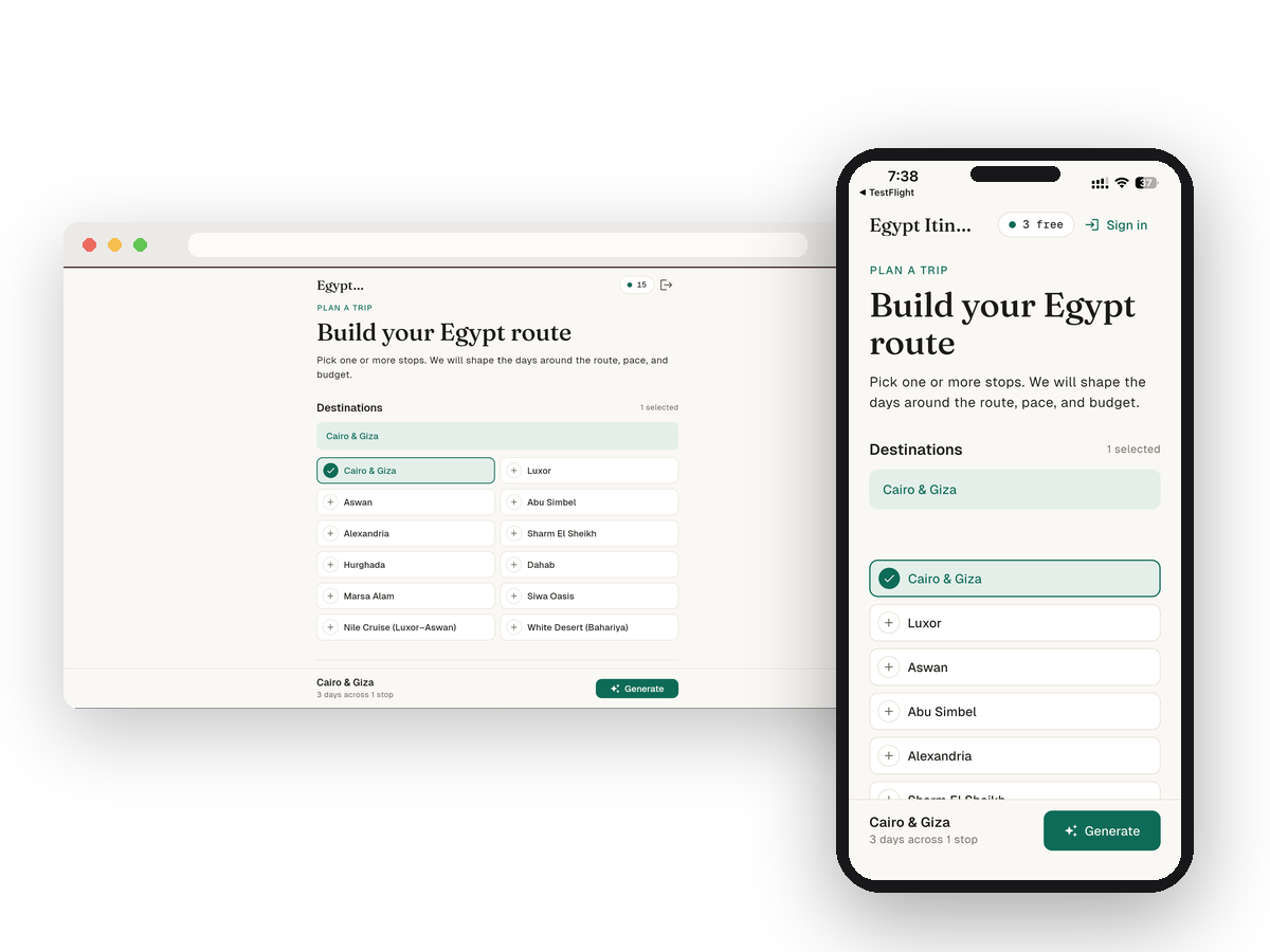 AI Itinerary Generator on desktop and mobile